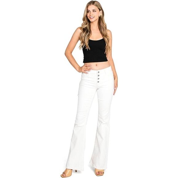 Tinsel Juniors Mid Rise White Denim Flare Jeans NWT - Picture 2 of 9